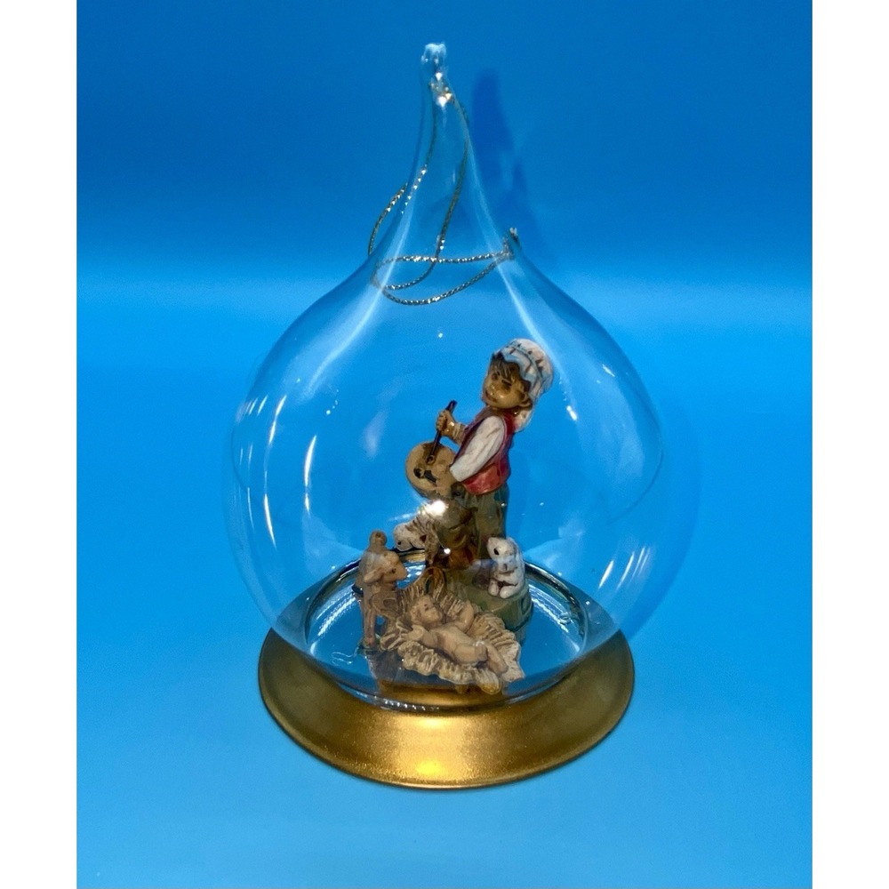 Fontanini Drummer Boy Glass Teardrop Ornament Christmas Nativity‎ Vintage 5x3.5"